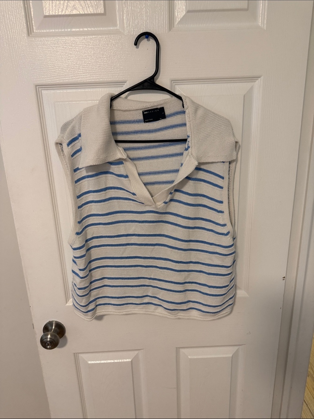 ASOS Sleeveless Striped Knit Polo Tank Top - Blue & White